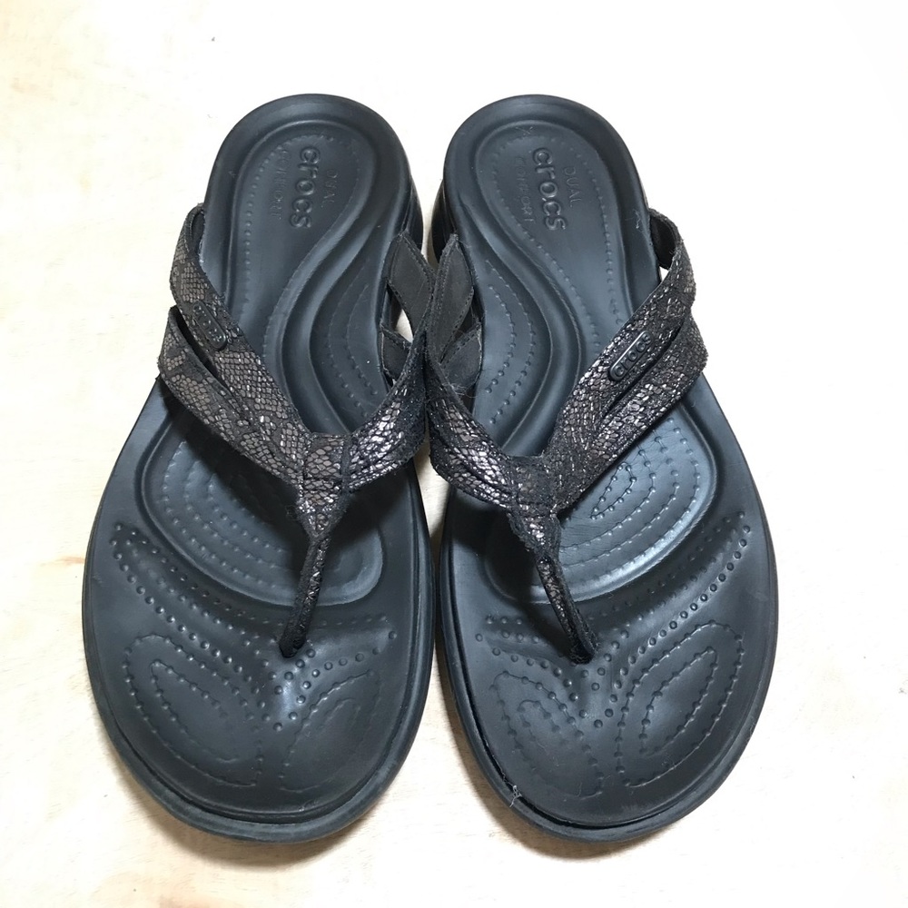 Crocs Metallic Black Sandals Size 11